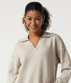 Polo Neck Long Sleeve Dropped Shoulder Casual Jumper — Oat Cream White — view 5