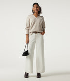 Polo Neck Long Sleeve Dropped Shoulder Casual Jumper — Oat Cream White — view 7