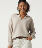 Polo Neck Long Sleeve Dropped Shoulder Casual Jumper — Oat Cream White — view 1
