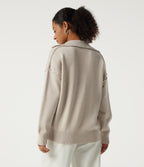 Polo Neck Long Sleeve Dropped Shoulder Casual Jumper — Oat Cream White — view 2