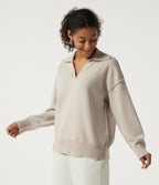 Polo Neck Long Sleeve Dropped Shoulder Casual Jumper — Oat Cream White — view 4
