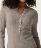 Henley Neck Cable Stitch Long Sleeve Work Jumper — Silver Sage — view 5