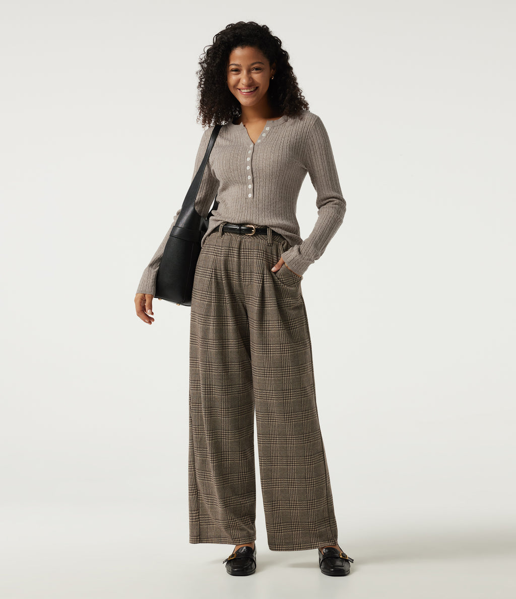 Henley Neck Cable Stitch Long Sleeve Work Jumper — Silver Sage — view 7