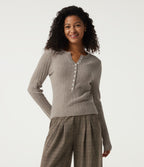 Henley Neck Cable Stitch Long Sleeve Work Jumper — Silver Sage — view 1