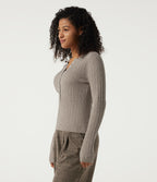 Henley Neck Cable Stitch Long Sleeve Work Jumper — Silver Sage — view 3
