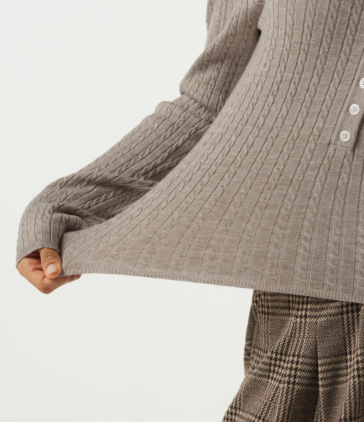 Henley Neck Cable Stitch Long Sleeve Work Jumper — Silver Sage — view 6