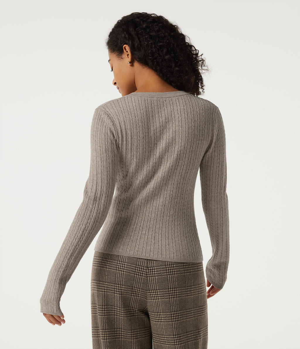 Henley Neck Cable Stitch Long Sleeve Work Jumper — Silver Sage — view 2