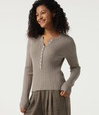 Henley Neck Cable Stitch Long Sleeve Work Jumper — Silver Sage — view 4