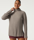 Ribbed Knit High Neck Dropped Long Sleeve Work Jumper — Fungi — view 4