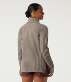 Ribbed Knit High Neck Dropped Long Sleeve Work Jumper — Fungi — view 2