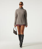 Ribbed Knit High Neck Dropped Long Sleeve Work Jumper — Fungi — view 8