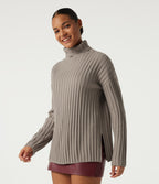 Ribbed Knit High Neck Dropped Long Sleeve Work Jumper — Fungi — view 3