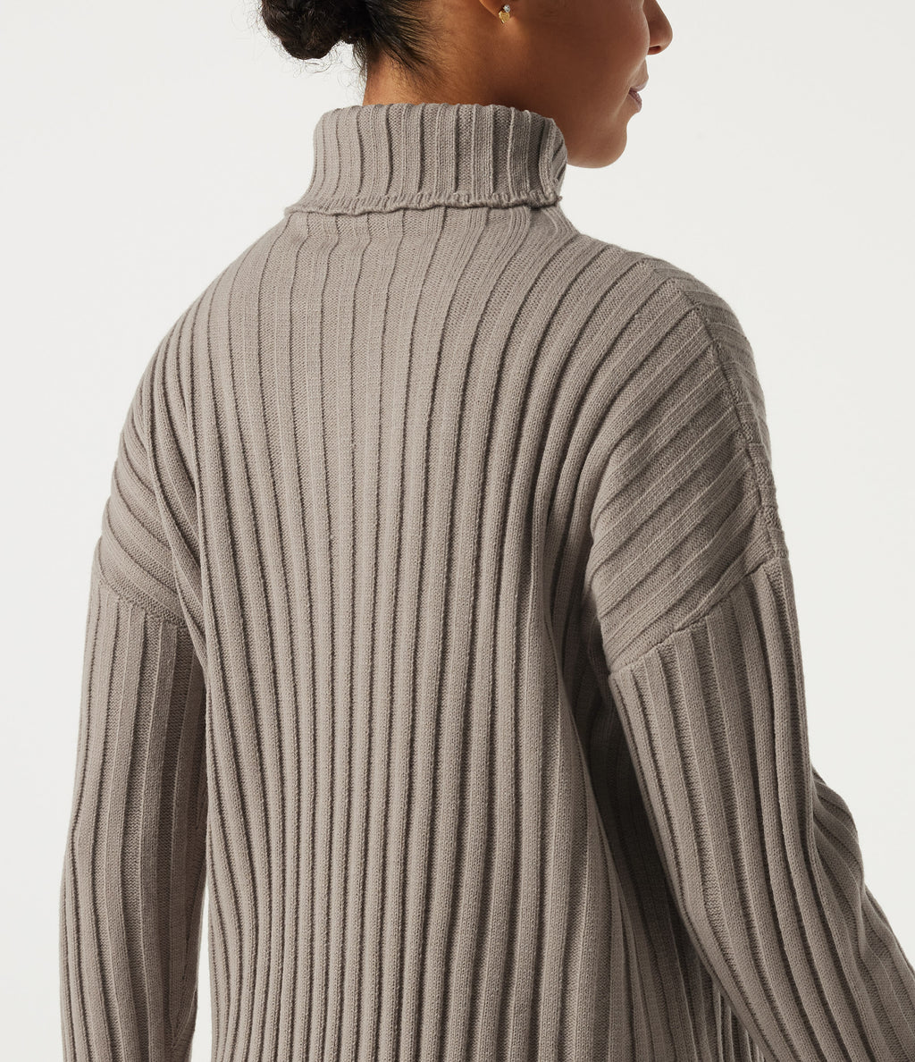 Ribbed Knit High Neck Dropped Long Sleeve Work Jumper — Fungi — view 7