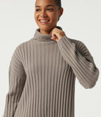 Ribbed Knit High Neck Dropped Long Sleeve Work Jumper — Fungi — view 5