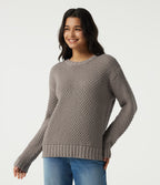 Round Neck Dropped Shoulder Long Sleeve Work Jumper — Cobblestone — view 1