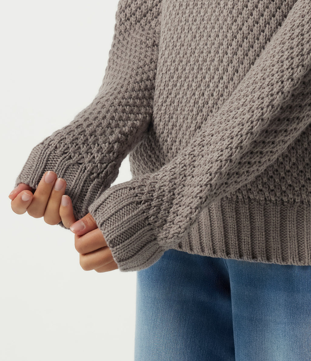 Round Neck Dropped Shoulder Long Sleeve Work Jumper — Cobblestone — view 6
