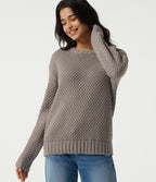 Round Neck Dropped Shoulder Long Sleeve Work Jumper — Cobblestone — view 4