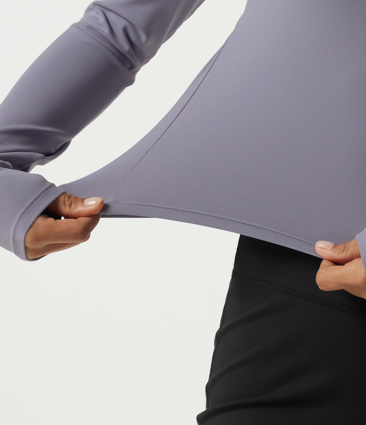 Boat Neck Long Sleeve Cut Out Built-in Bra Yoga Sports Top — Light Gray Violet — view 6