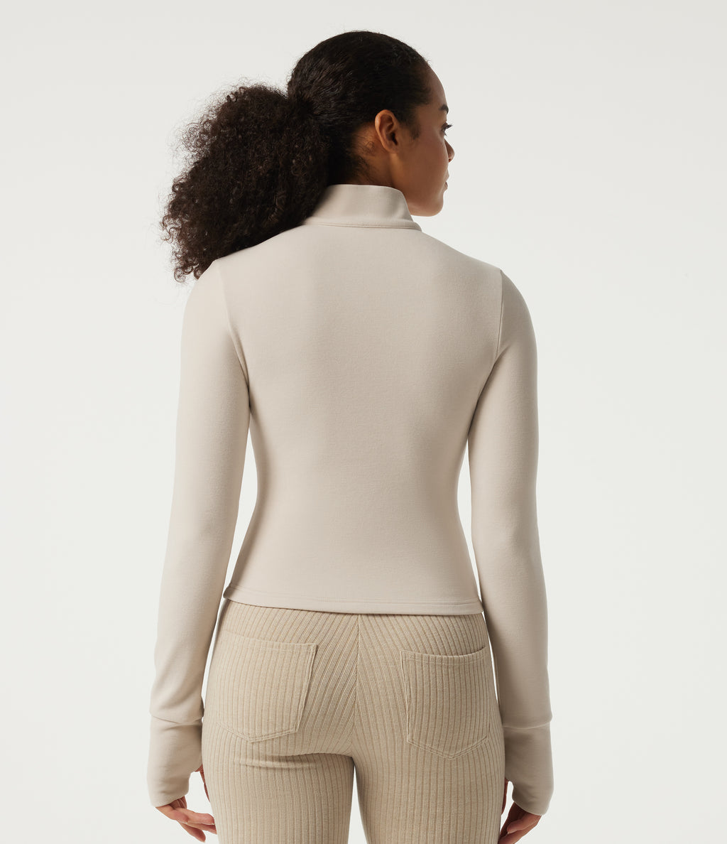 Stand Collar Long Sleeve Fleece Casual Jacket — Gray Morn — view 2