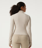 Stand Collar Long Sleeve Fleece Casual Jacket — Gray Morn — view 2