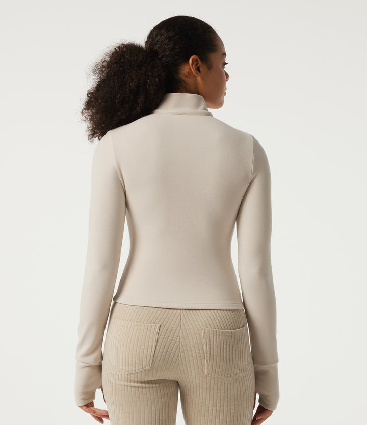 Stand Collar Long Sleeve Fleece Casual Jacket — Gray Morn — view 2