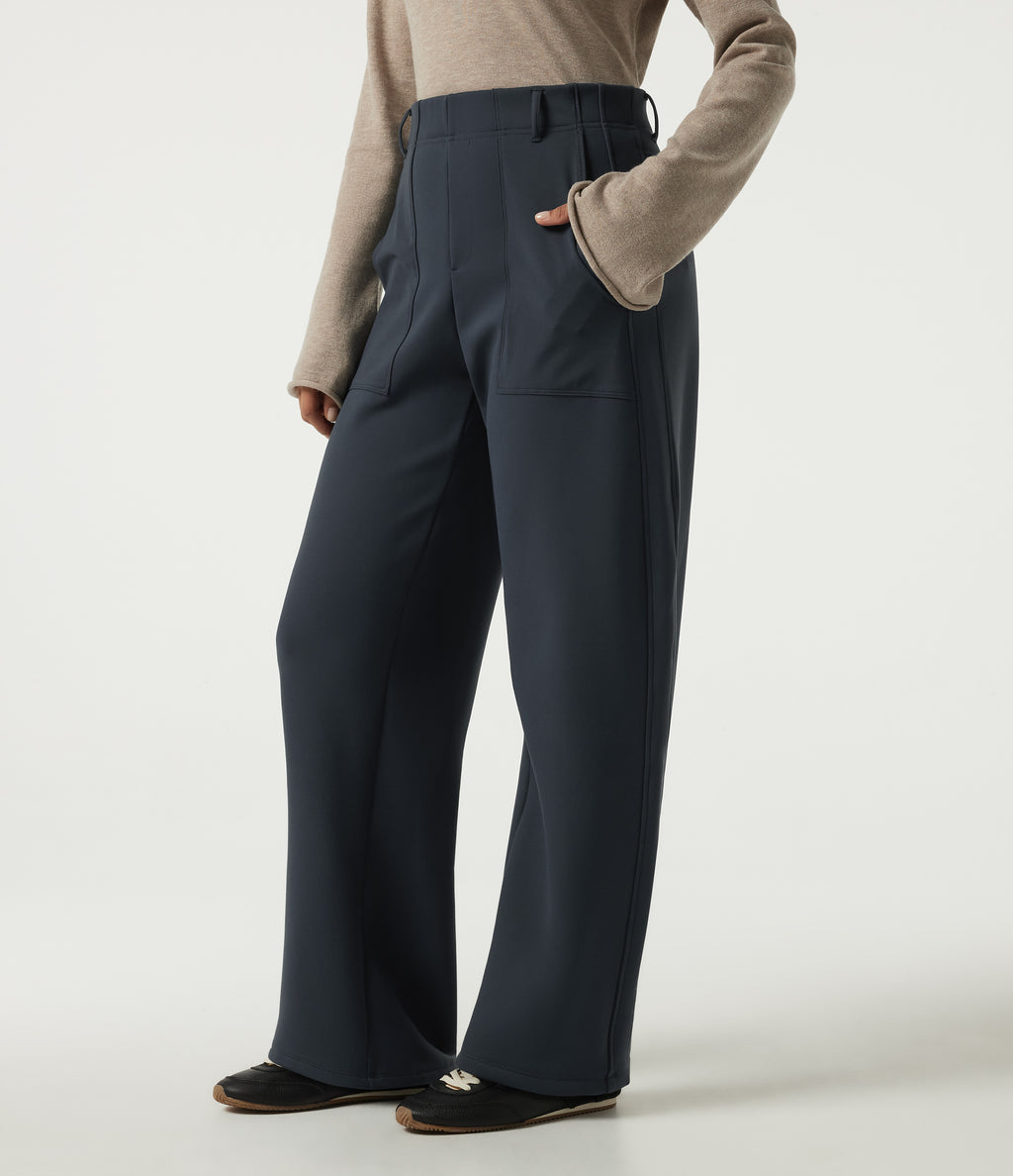 Extra Heat High Waisted Barrel Leg Casual Trousers with Pockets — Carbon — view 3
