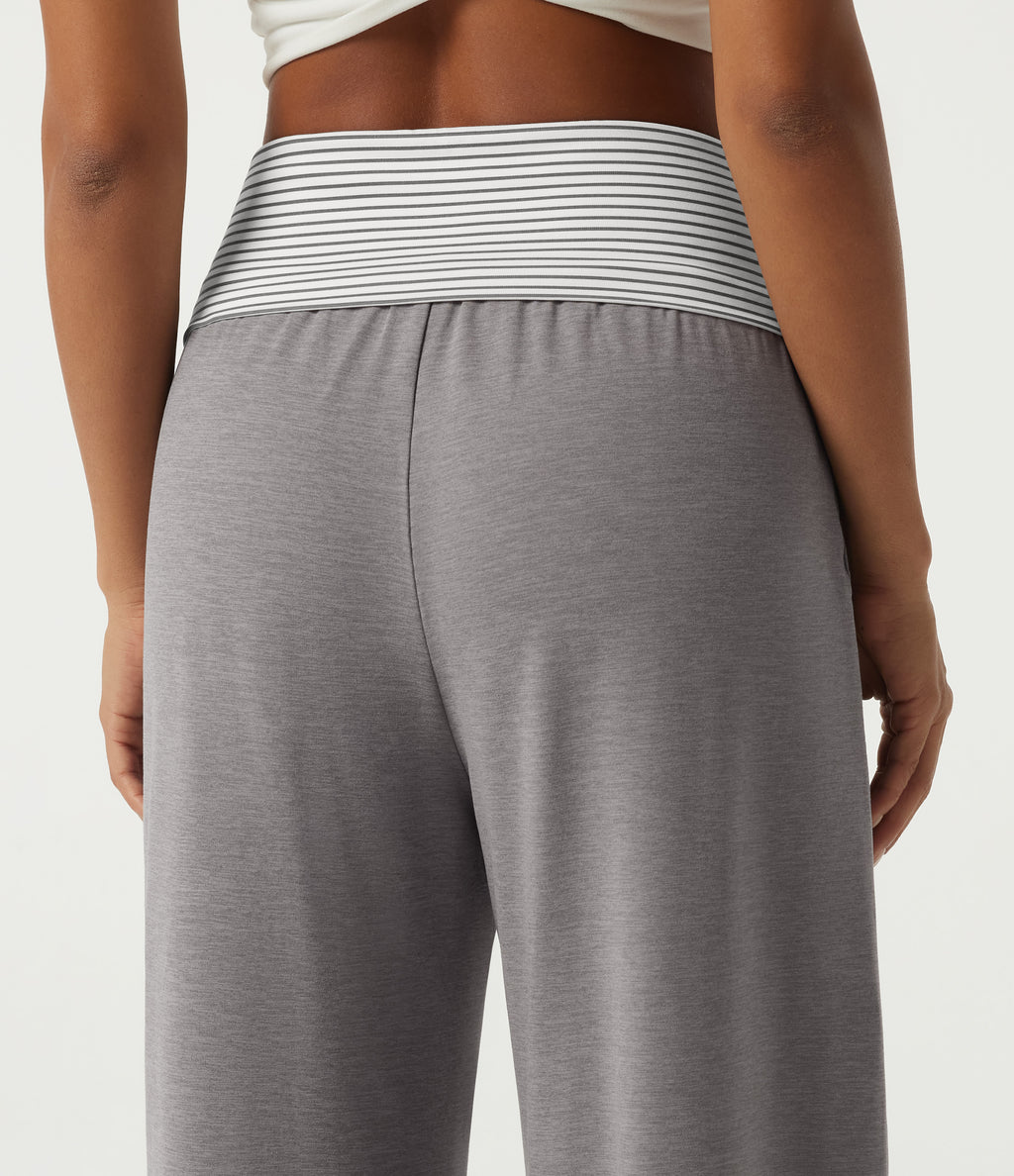 High Waisted Drawstring Wide Leg Stripe Casual Sweatpants with Pockets — Mottled Earth Gray — view 5