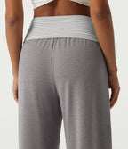 High Waisted Drawstring Wide Leg Stripe Casual Sweatpants with Pockets — Mottled Earth Gray — view 5