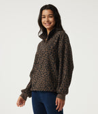 Stand Collar Long Sleeve Leopard Print Casual Top — Brown and Black Leopard — view 3