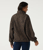 Stand Collar Long Sleeve Leopard Print Casual Top — Brown and Black Leopard — view 2