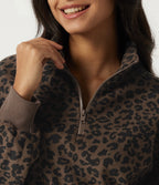 Stand Collar Long Sleeve Leopard Print Casual Top — Brown and Black Leopard — view 5