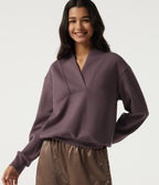Wrap Shawl Collar Long Sleeve Casual Sweatshirt — Dark Plum — view 4