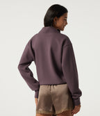 Wrap Shawl Collar Long Sleeve Casual Sweatshirt — Dark Plum — view 2