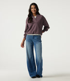 Wrap Shawl Collar Long Sleeve Casual Sweatshirt — Dark Plum — view 7