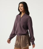 Wrap Shawl Collar Long Sleeve Casual Sweatshirt — Dark Plum — view 3