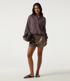 Wrap Shawl Collar Long Sleeve Casual Sweatshirt — Dark Plum — view 8