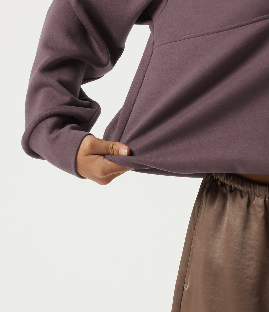 Wrap Shawl Collar Long Sleeve Casual Sweatshirt — Dark Plum — view 6
