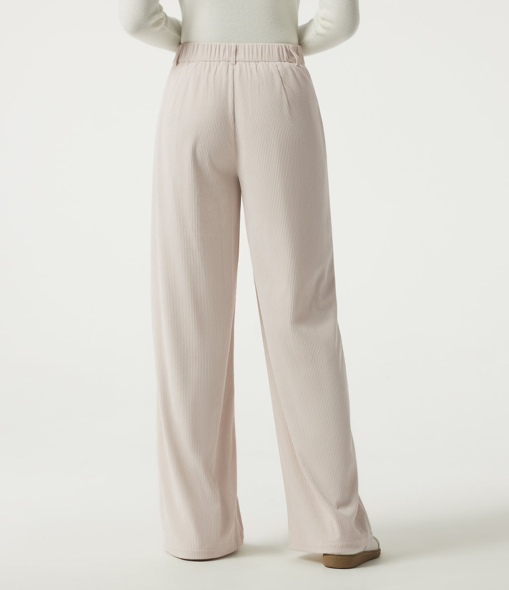 Mid Rise Wide Leg Corduroy Casual Trousers with Pockets — White — view 2