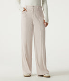 Mid Rise Wide Leg Corduroy Casual Trousers with Pockets — White — view 1