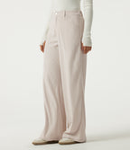 Mid Rise Wide Leg Corduroy Casual Trousers with Pockets — White — view 3