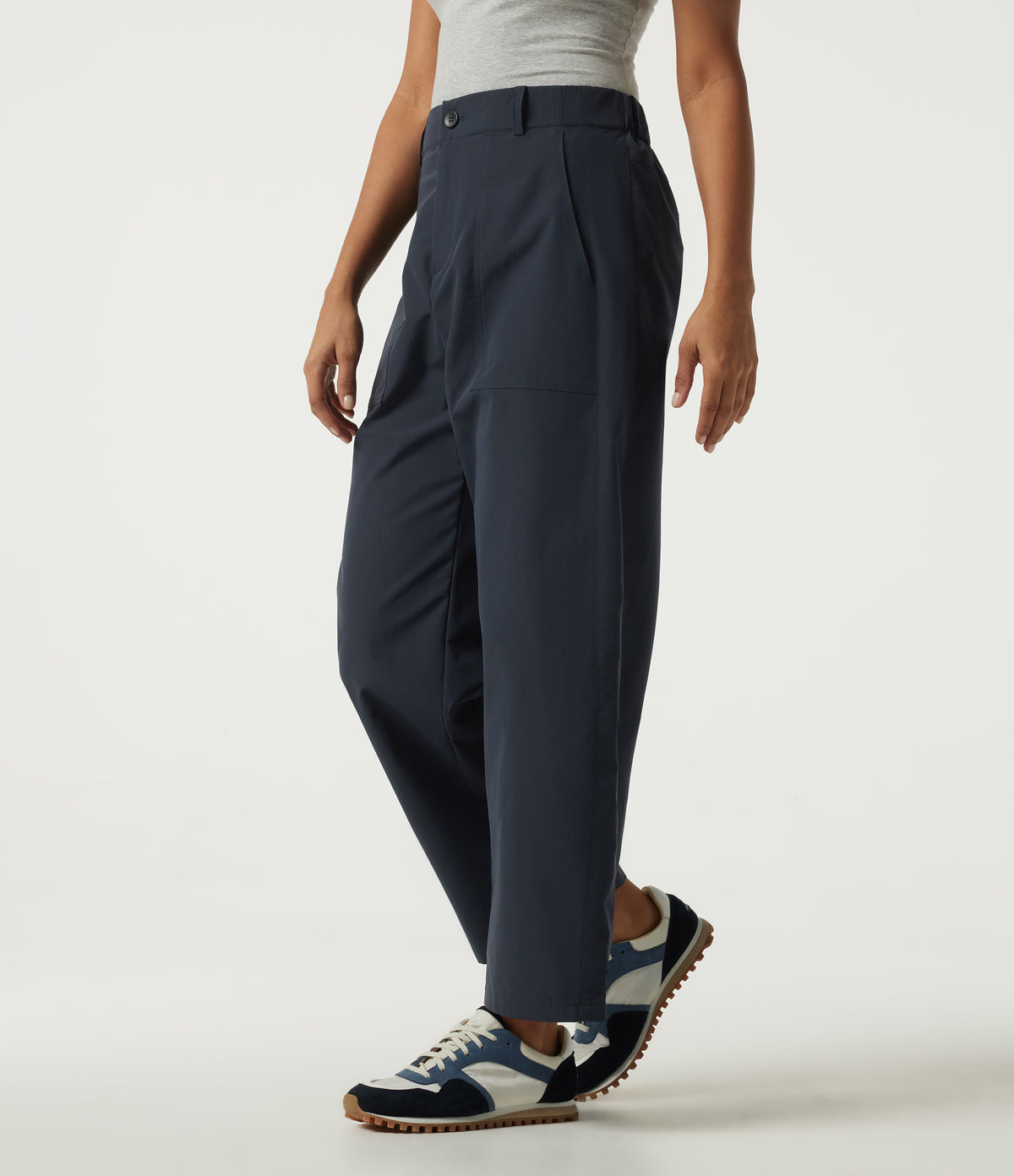 High Waisted Barrel Leg Hiking Trousers with Pockets — Carbon — view 1