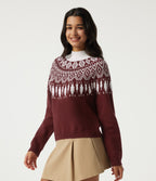 High Neck Long Sleeve Casual Jumper — Cardinal Red — view 3