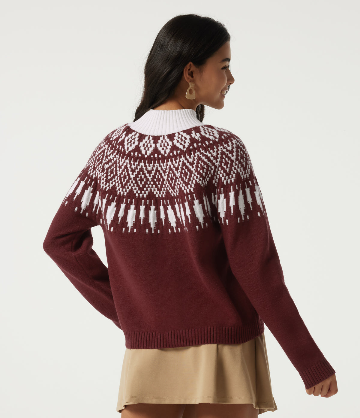 High Neck Long Sleeve Casual Jumper — Cardinal Red — view 2