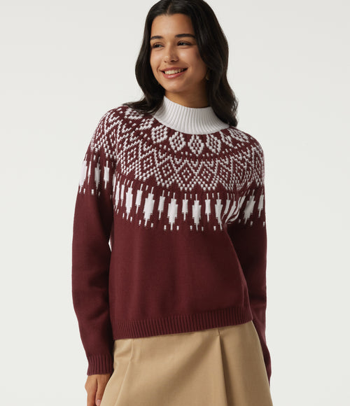 High Neck Long Sleeve Casual Jumper — Cardinal Red — view 1