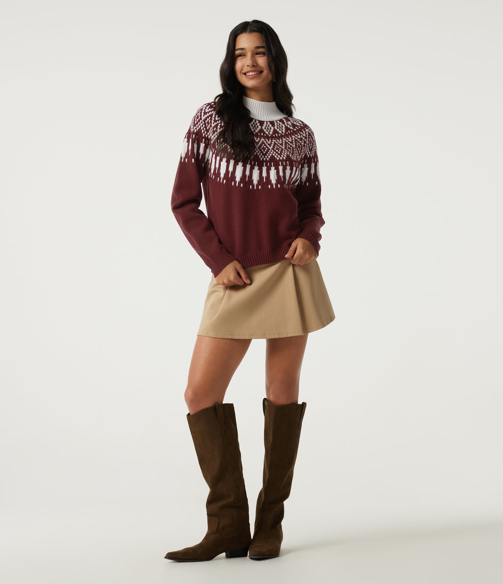High Neck Long Sleeve Casual Jumper — Cardinal Red — view 7
