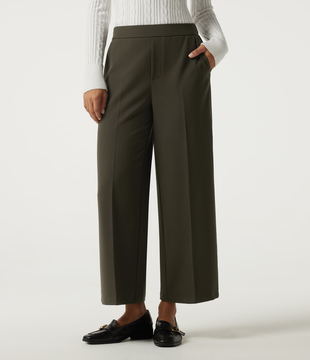 Mid Rise Straight Leg Work Trousers with Pockets — Forest Night — view 1