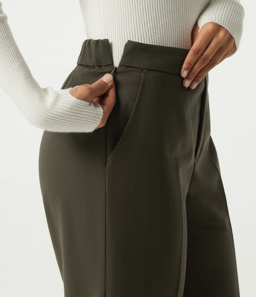 Mid Rise Straight Leg Work Trousers with Pockets — Forest Night — view 6
