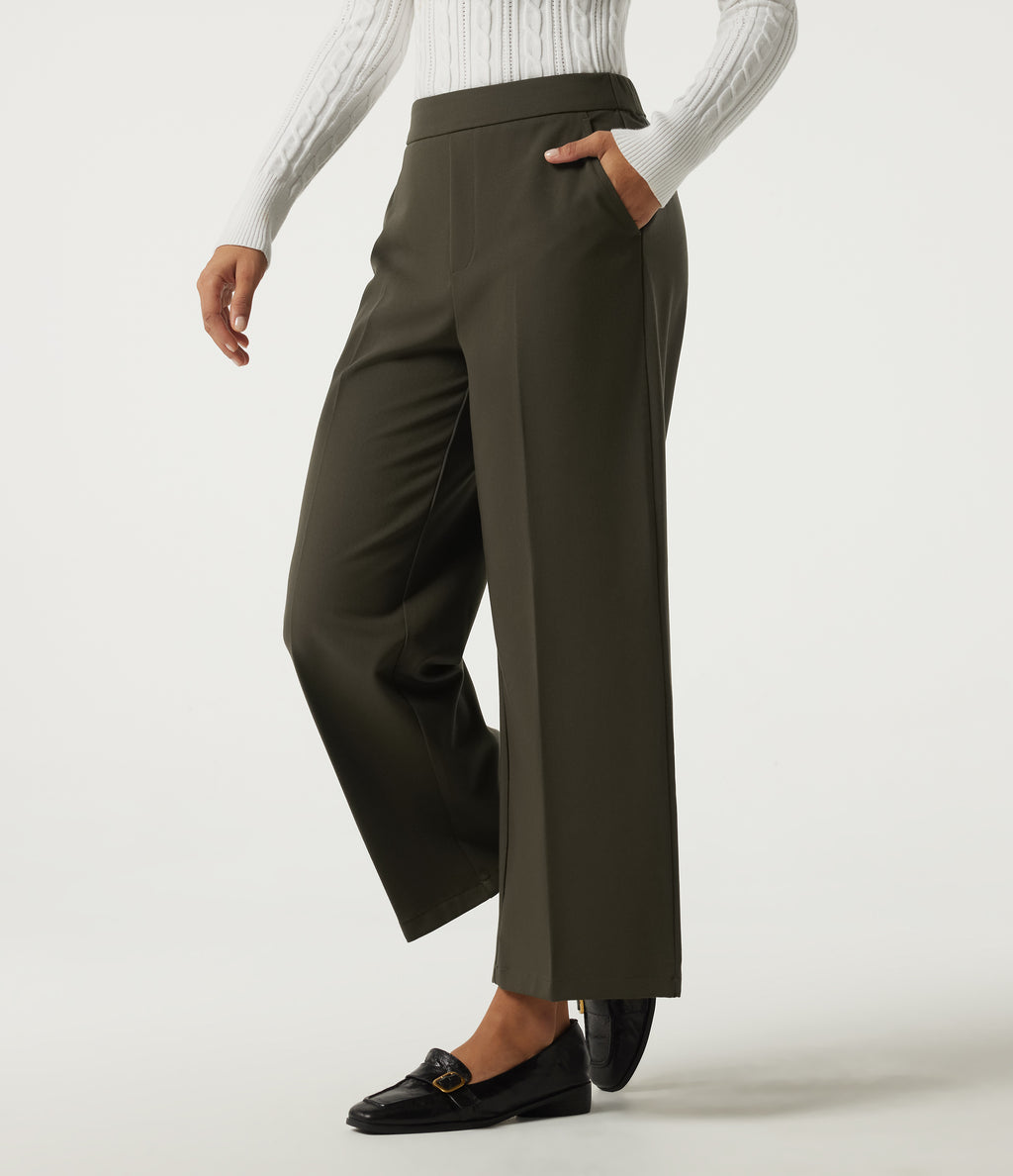 Mid Rise Straight Leg Work Trousers with Pockets — Forest Night — view 3