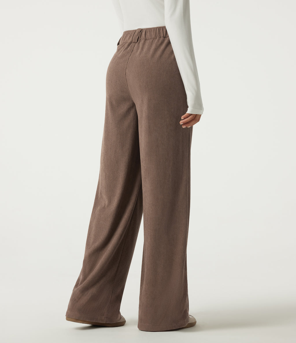Mid Rise Straight Leg Corduroy Casual Trousers with Pockets — Acorn — view 2