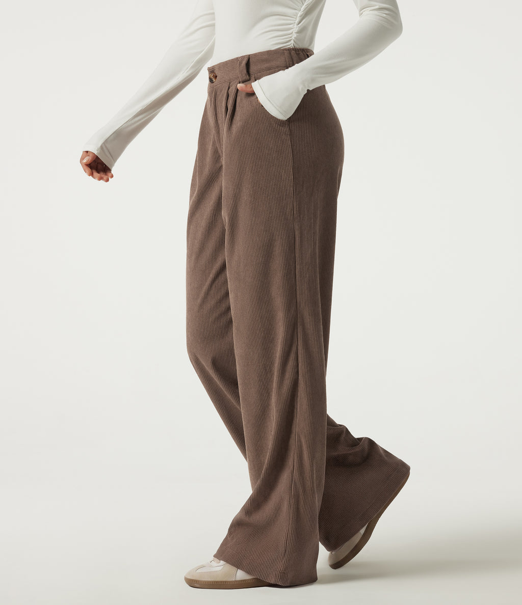 Mid Rise Straight Leg Corduroy Casual Trousers with Pockets — Acorn — view 3